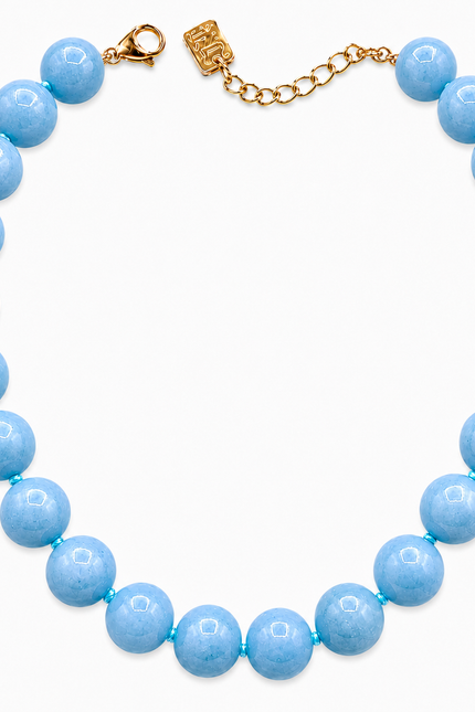 Abigail 14Mm Blue Agate Knotted Semi Precious Necklace