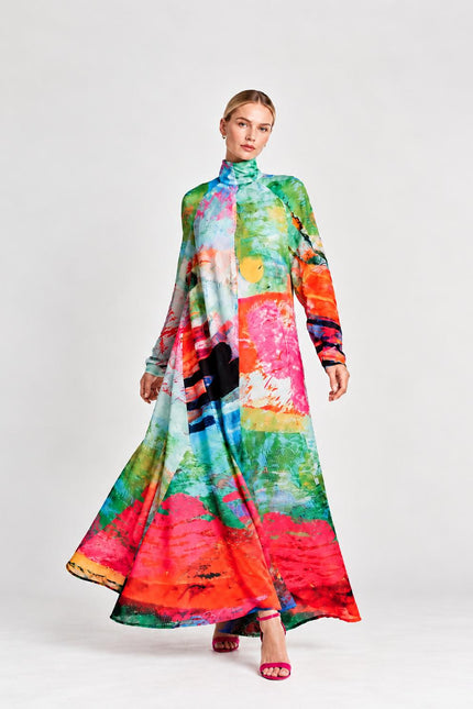 A-Line Maxi Dress - Mother Pink Red Green