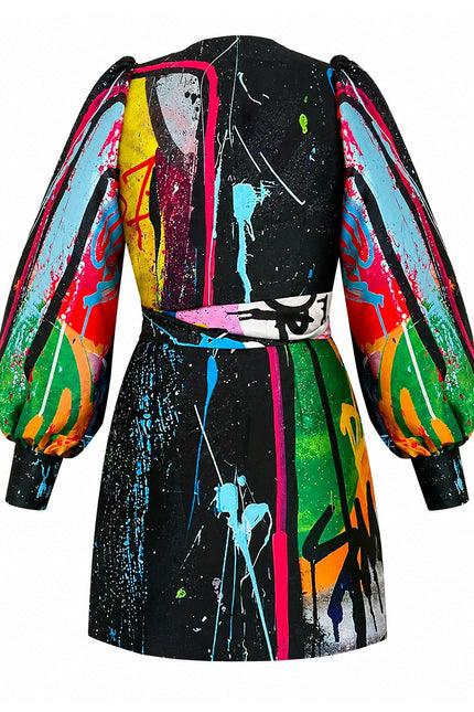 Wrap Mini Dress - Street Art