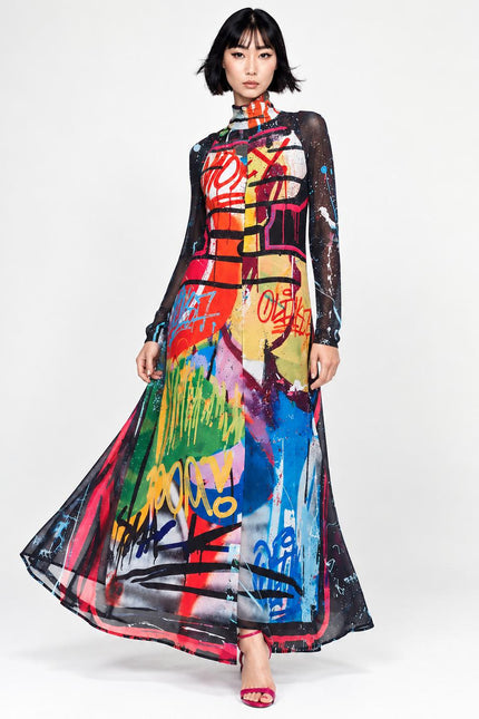 A-Line Maxi Dress - Street Art
