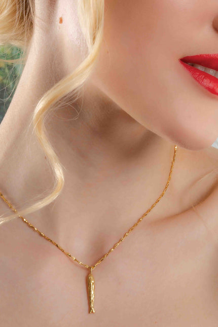 Model Wearing Fish Charm Necklace By Arvino. Premium 22kt Real gold Plating Necklace By Arvino
