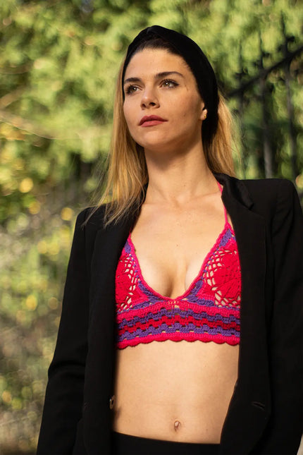 Flower Crochet Top - Fuchsia NORGÄTE alpaca knitwear sustainably made in Peru
