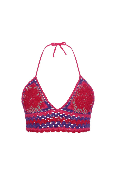 Flower Crochet Top - Fuchsia Fuschia with Lavender and Rose NORGÄTE alpaca knitwear sustainably made in Peru
