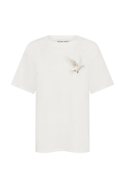 SOUR FIGS Flying Dove Print Unisex T-Shirt in White