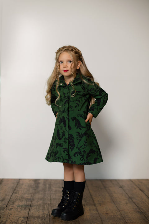 RainSisters | Forest Green Coat for Girls 'Forest Flower'