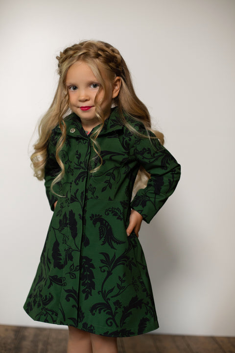 RainSisters | Forest Green Coat for Girls 'Forest Flower'