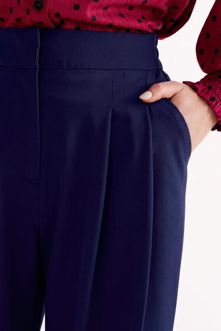 Louche London | Tyler Fine Twill Pleat Front Wide Leg Trouser -  Navy
