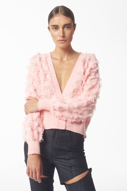 SOUR FIGS Fringed Cardigan in Pink