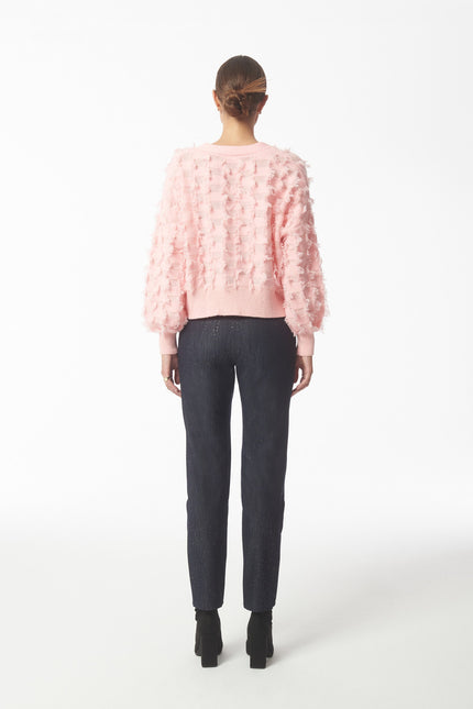 SOUR FIGS Fringed Cardigan with Checkered Pattern in Pink