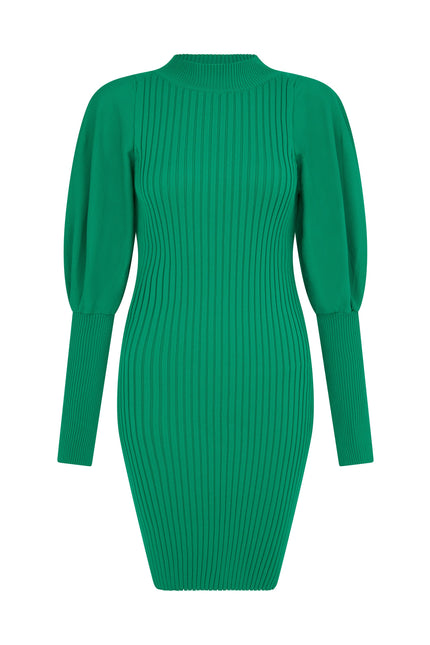 SOUR FIGS Funnel Neck Puff Sleeve Jumper Dress in Green Haze