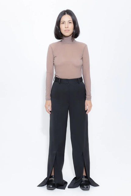 Transparent turtleneck top made of fine net.