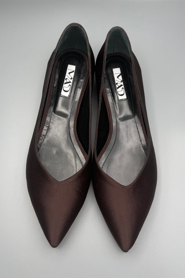 GEORGIA Ballerina Dark Chocolate Satin Pair1
