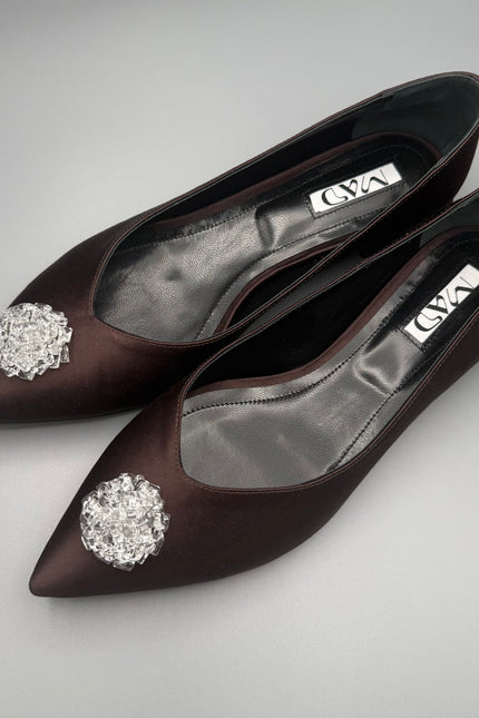 GEORGIA Ballerina Dark Chocolate Satin Diamond Pair2
