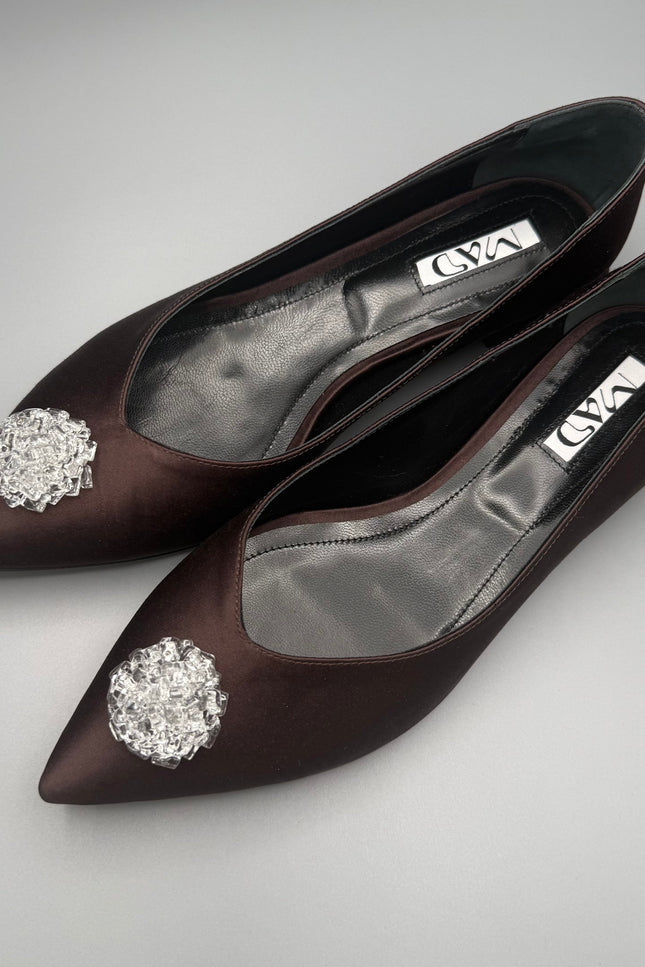 GEORGIA Ballerina Dark Chocolate Satin Diamond Pair2