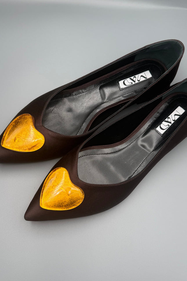GEORGIA Ballerina Dark Chocolate Satin Gold Glass Hearts1
