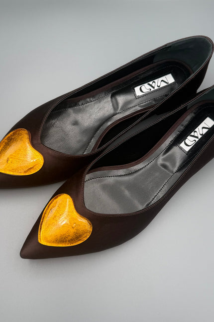 GEORGIA Ballerina Dark Chocolate Satin Gold Glass Hearts3