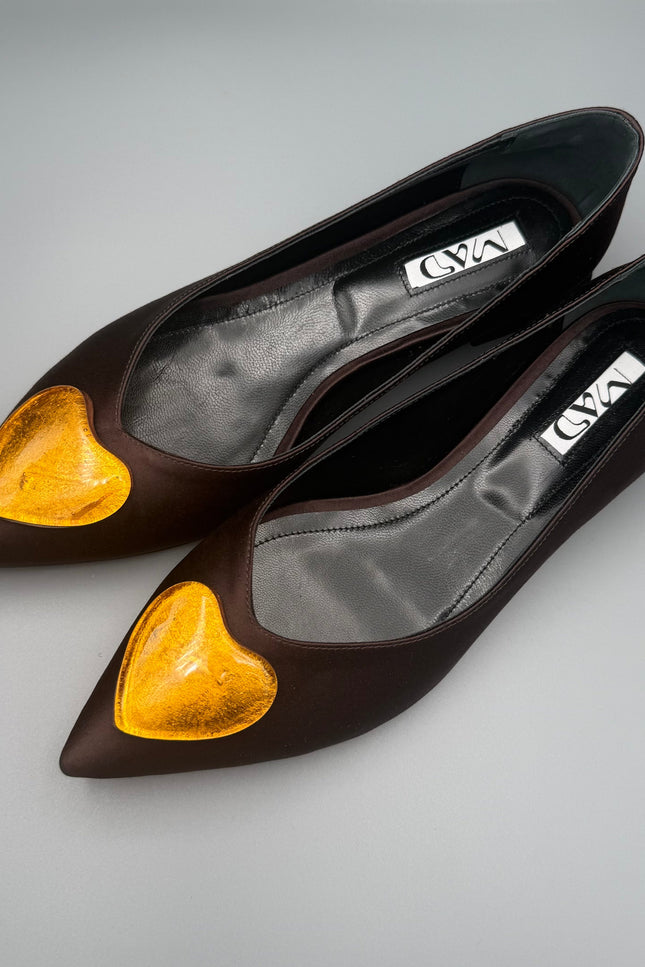 GEORGIA Ballerina Dark Chocolate Satin Gold Glass Hearts3
