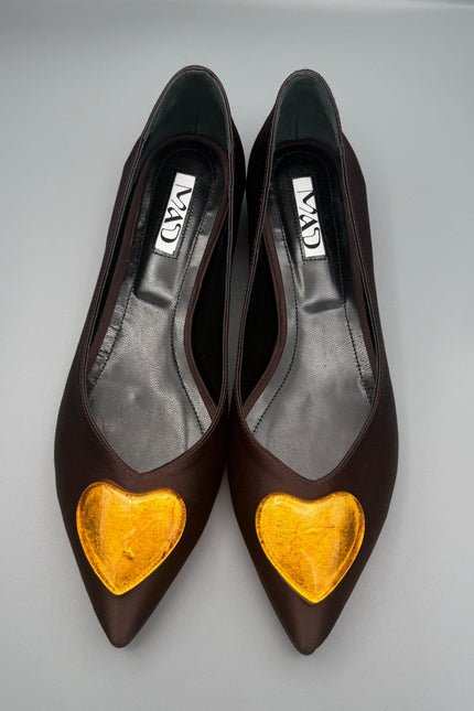GEORGIA Ballerina Dark Chocolate Satin Gold Glass Hearts4