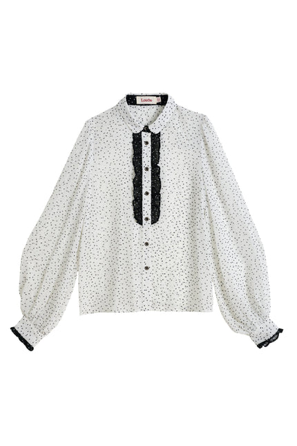 Gisla Raindrop Contrast Frill Long Sleeve Blouse - White - Styled