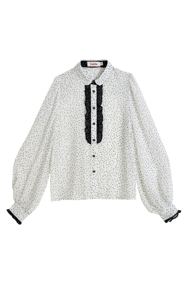 Gisla Raindrop Contrast Frill Long Sleeve Blouse - White - Styled
