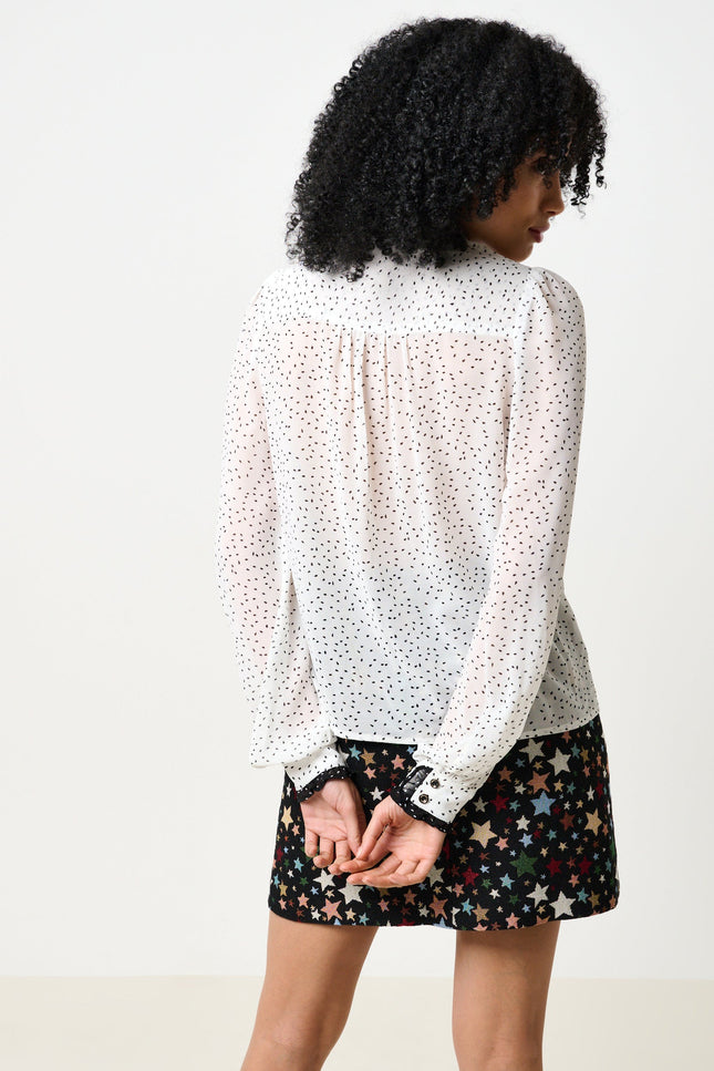 Gisla Raindrop Contrast Frill Long Sleeve Blouse - White - Back