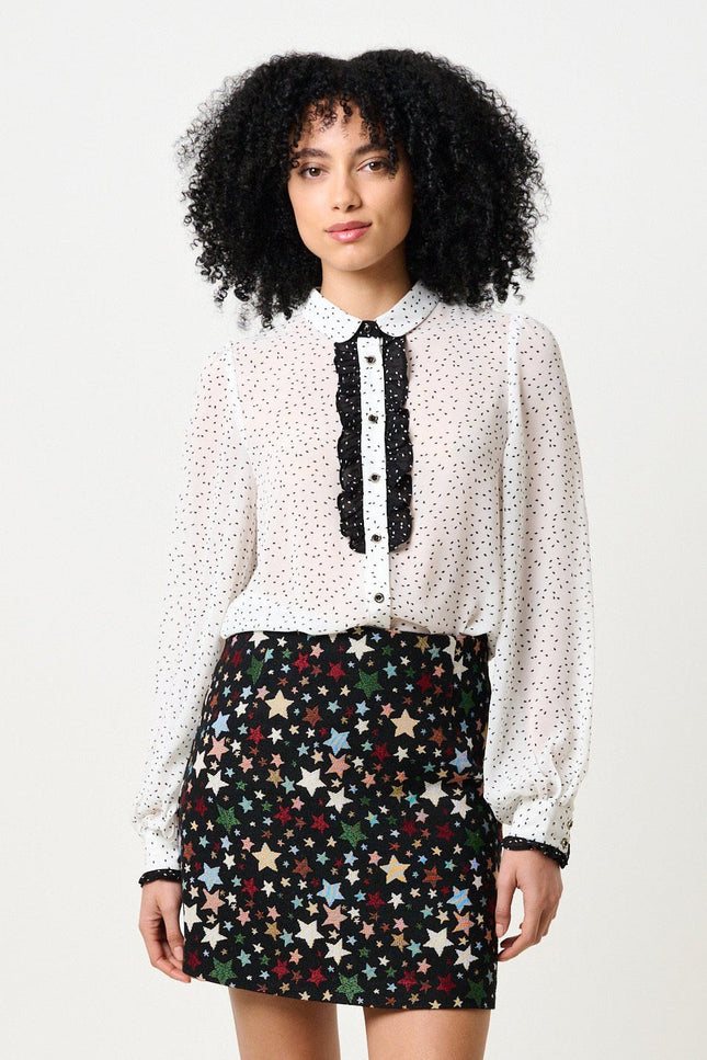 Gisla Raindrop Contrast Frill Long Sleeve Blouse - White - Detail 1