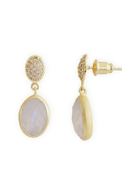 Giselle Vale | Scintilla Pavé Gemstone Drop Earrings Moonstone, Cubic zirconia