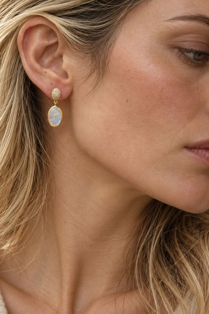 Giselle Vale | Scintilla Pavé Gemstone Drop Earrings Moonstone, Cubic zirconia