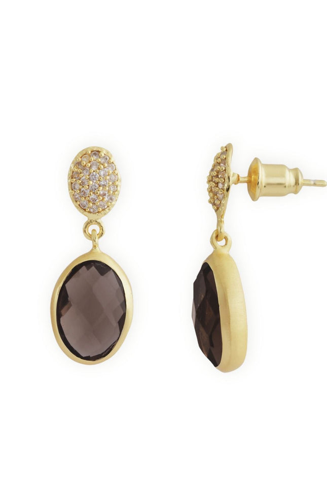Giselle Vale | Scintilla Pavé Gemstone Drop Earrings Smoky Quartz, Cubic zirconia
