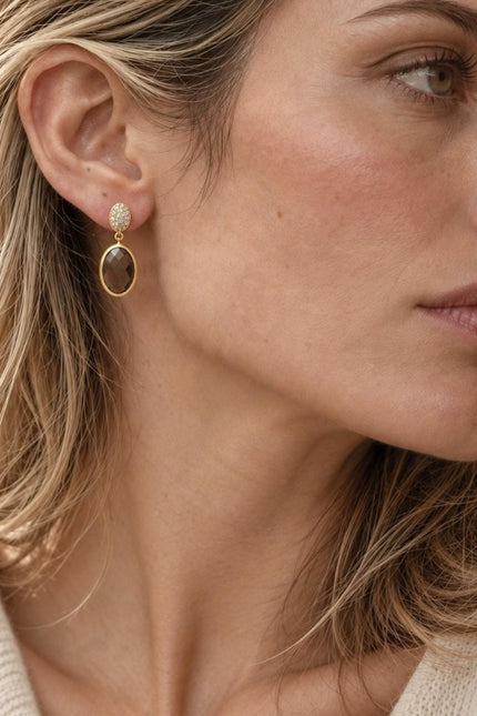 Giselle Vale | Scintilla Pavé Gemstone Drop Earrings Smoky Quartz, Cubic zirconia