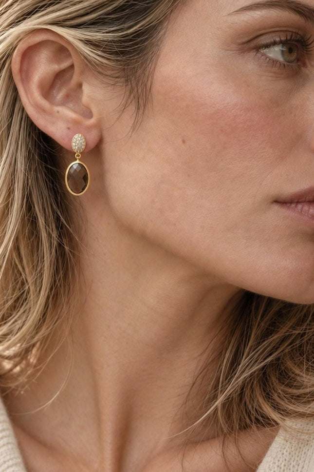 Giselle Vale | Scintilla Pavé Gemstone Drop Earrings Smoky Quartz, Cubic zirconia