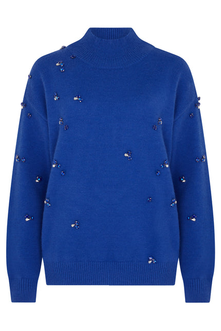 SOUR FIGS gemstone-embellished jumper in sapphire blue