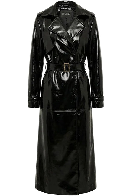 BÚDZIKO | NYC BLACK PATENT LEATHER TRENCH COAT