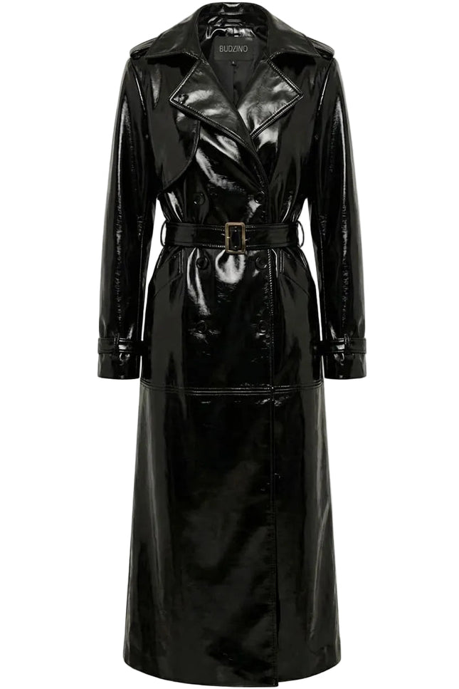 BÚDZIKO | NYC BLACK PATENT LEATHER TRENCH COAT