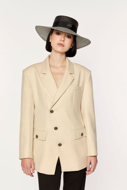 GIODORO | Ixonio Black Canotier Hat with Black & White Brim