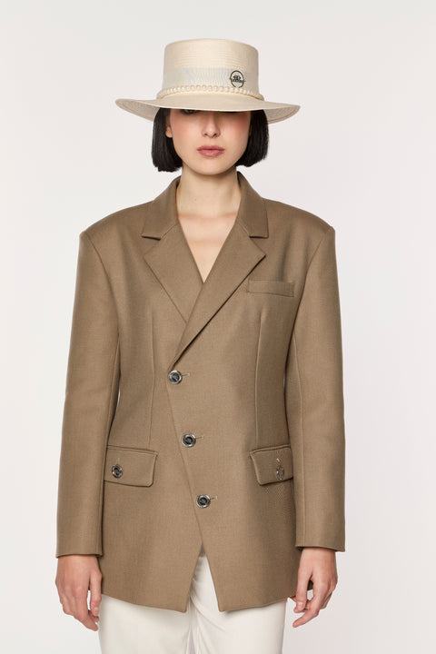 GIODORO | Ixonio White Straw Canotier Hat with Pearls