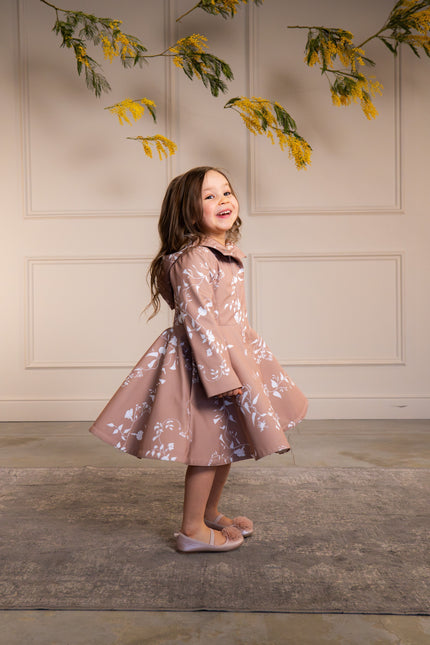 Fitted and flared coat for girls in beige