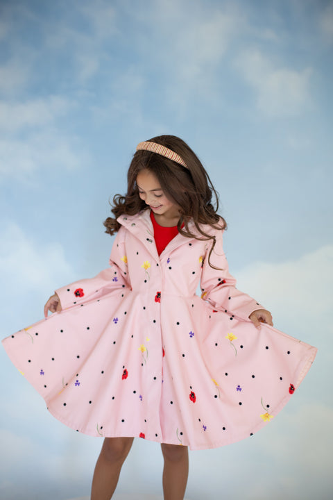 RainSisters | Soft Pink Coat for Girls with Flower Print 'Cotton Candy'