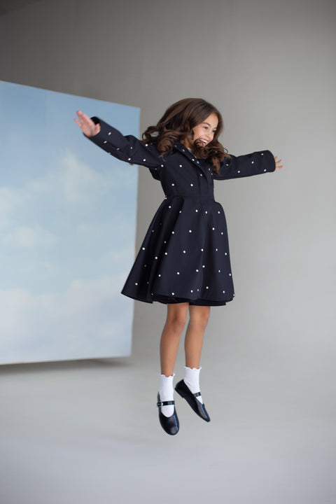 RainSisters | Black Coat for Girls with Polka Dots 'Timeless Polka Dots'