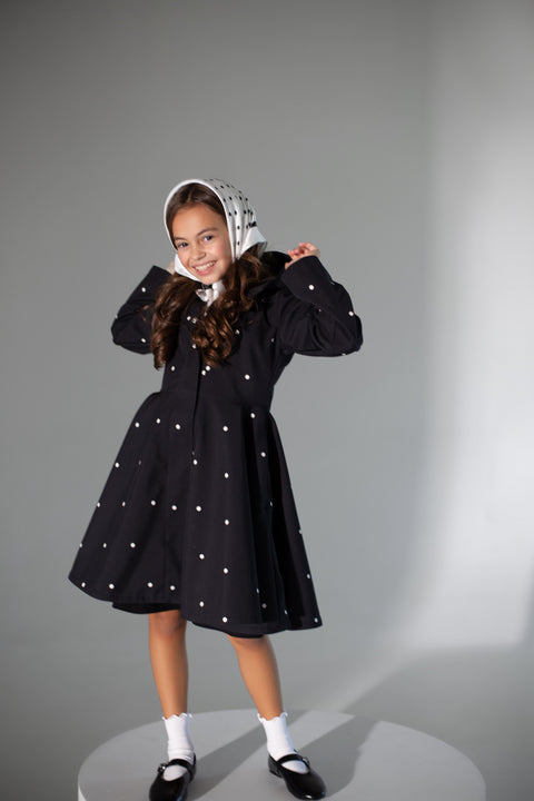 RainSisters | Black Coat for Girls with Polka Dots 'Timeless Polka Dots'