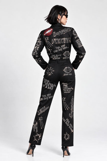 Jumpsuit - Black with Swarovski Details