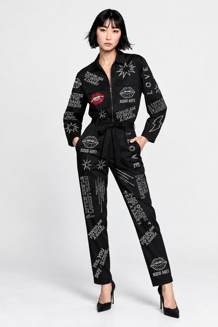 Jumpsuit - Black with Swarovski Details