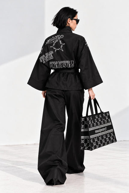 Square Boxy Jacket - Black with Swarovski Details