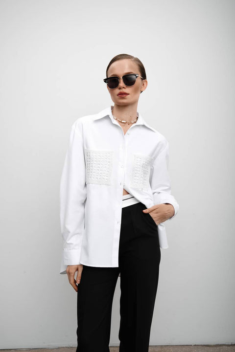 Kolosova | White shirt with knitted pockets