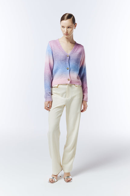Sour Figs space-dyed knit cardigan in blush lilac blue with button front