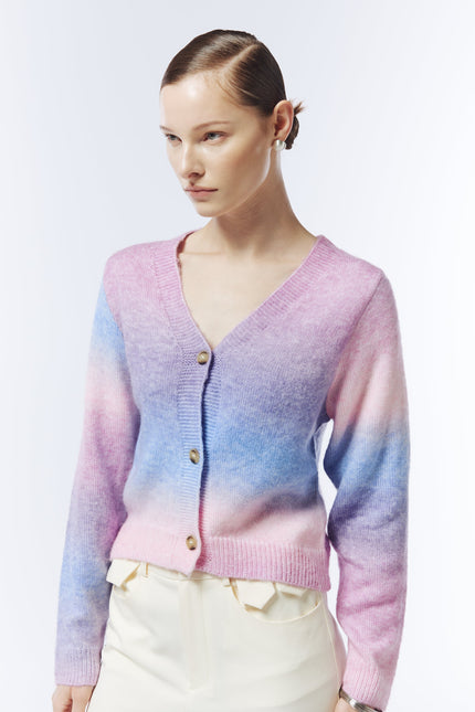 Sour Figs pastel space-dyed cardigan with V-neck and long sleeves