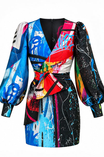 Wrap Mini Dress - Street Art
