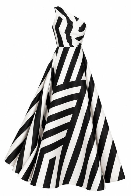 One Shoulder Statement Gown – Black & White