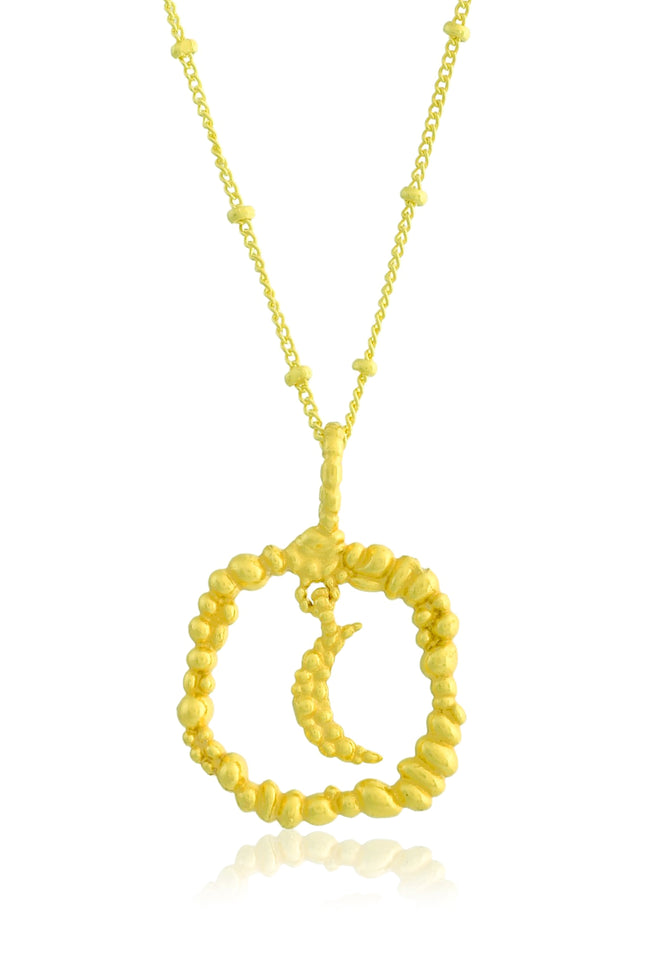 White background shot of Granulated Crescent Moon Necklace by Arvino