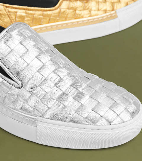 O2 Monde | Mokasyny Greta tkane srebrne